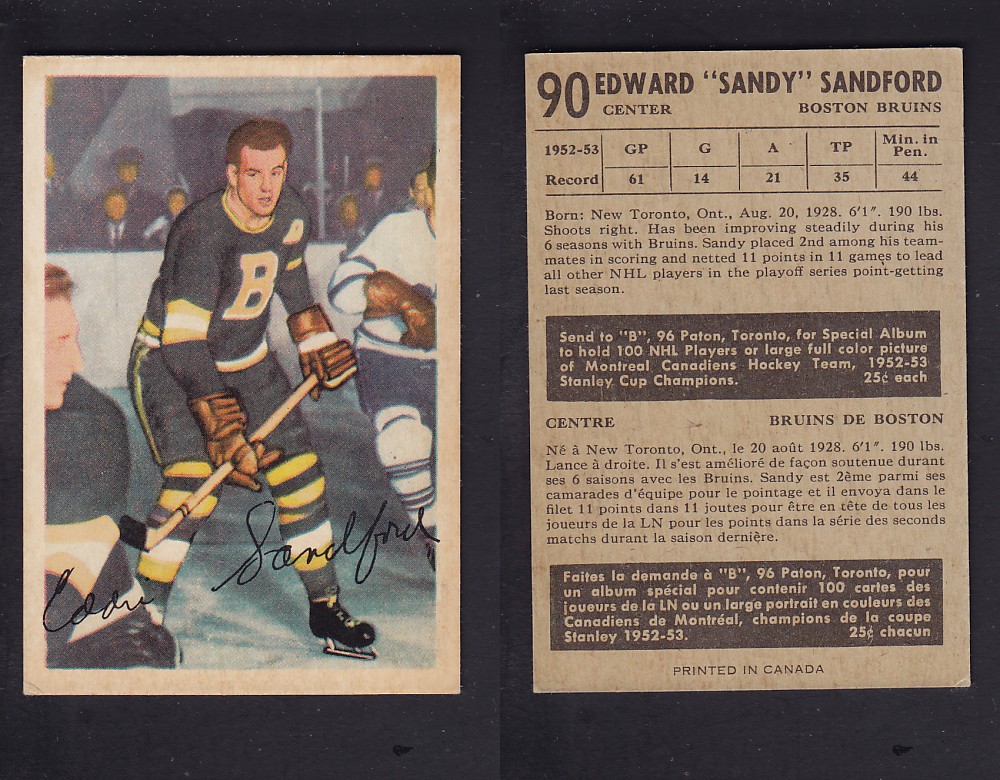1953-54 PARKHURST HOCKEY CARD #90 E. SANDFORD photo 1953-54 PARKHURST HOCKEY CARD #90 E. SANDFORD photo