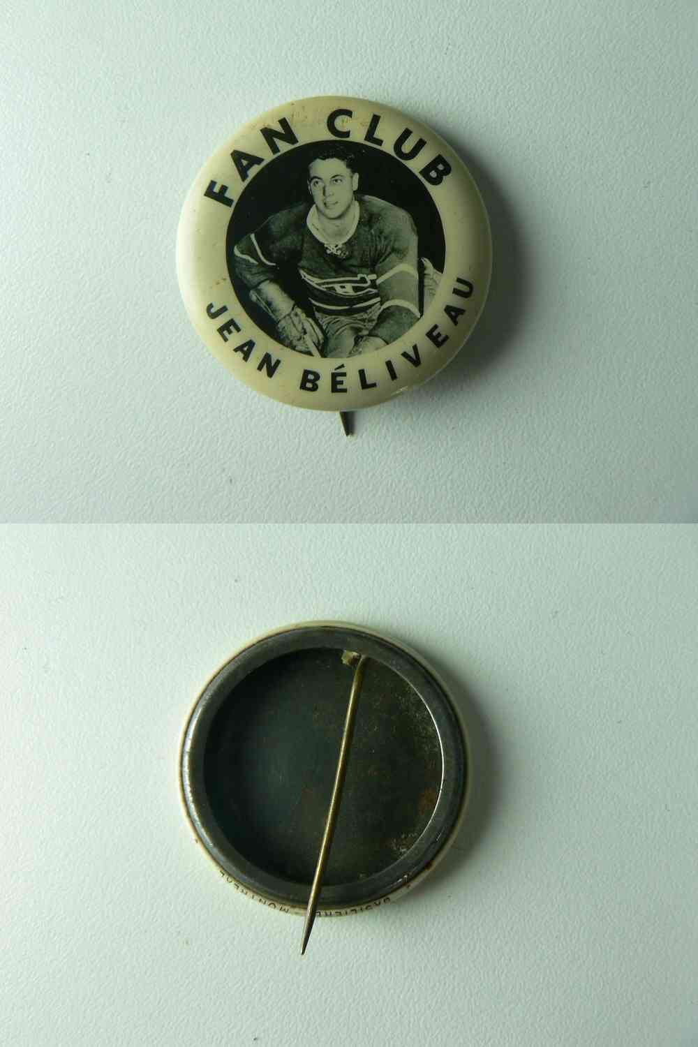 1955 MONTREAL CANADIENS J. BELIVEAU FAN CLUB PIN photo