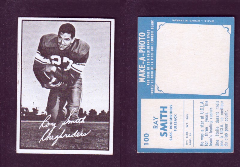 1961 CFL TOPPS FOOTBALL CARD #100 R. SMITH photo 1961 CFL TOPPS FOOTBALL CARD #100 R. SMITH photo