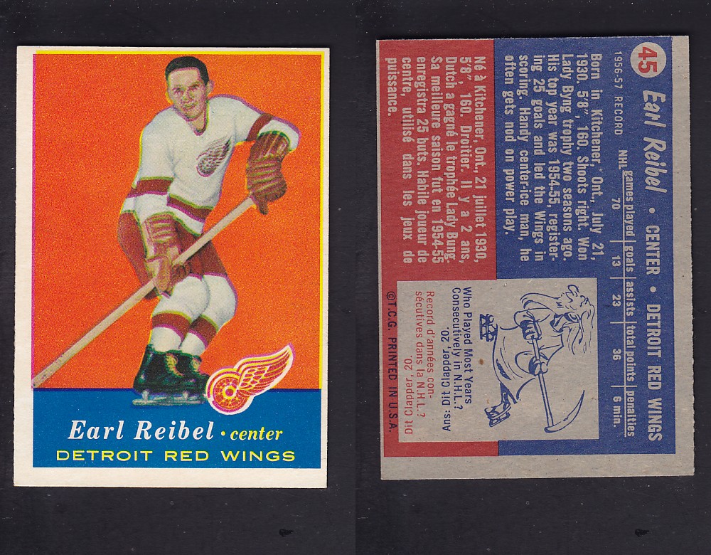 1957-58 TOPPS HOCKEY CARD #45 E. REIBEL photo 1957-58 TOPPS HOCKEY CARD #45 E. REIBEL photo