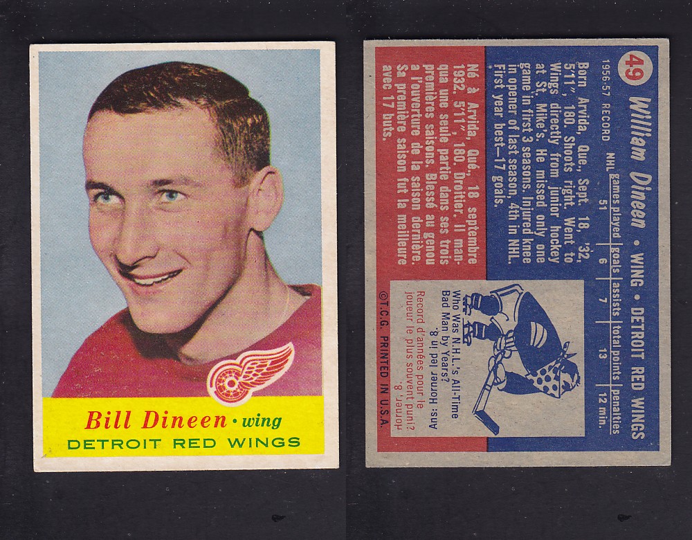 1957-58 TOPPS HOCKEY CARD #49 W. DINEEN photo 1957-58 TOPPS HOCKEY CARD #49 W. DINEEN photo