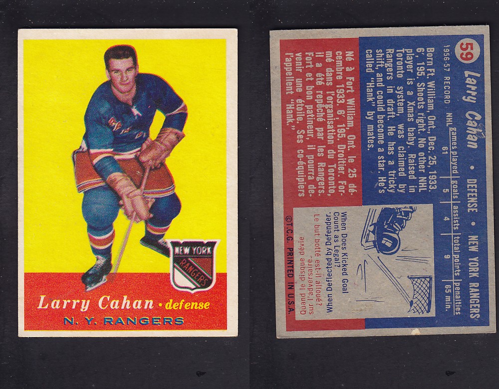 1957-58 TOPPS HOCKEY CARD #59 L. CAHAN photo 1957-58 TOPPS HOCKEY CARD #59 L. CAHAN photo