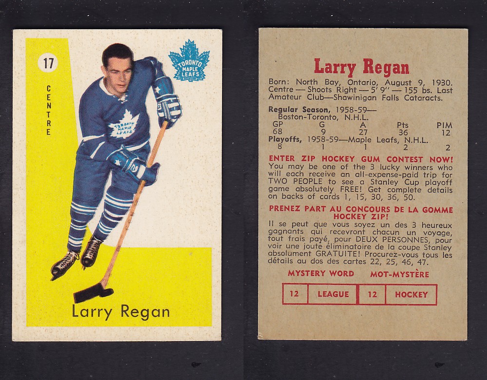 1959-60 PARKHURST HOCKEY CARD #17 L. REGAN photo