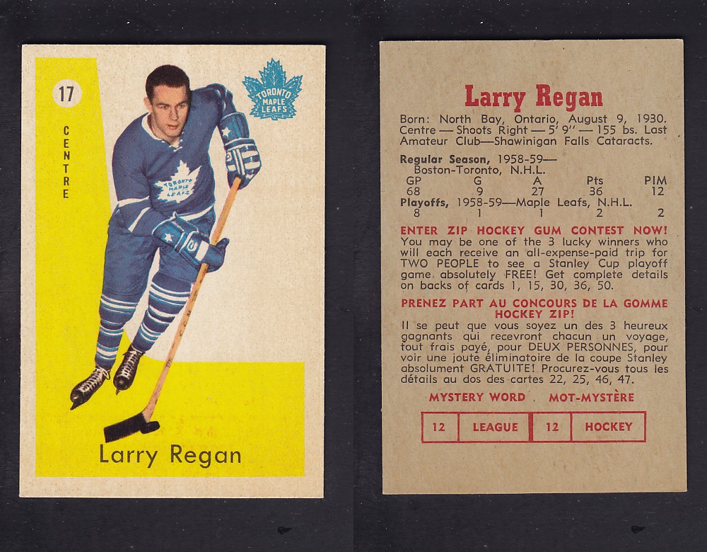 1959-60 PARKHURST HOCKEY CARD #17 L. REGAN photo