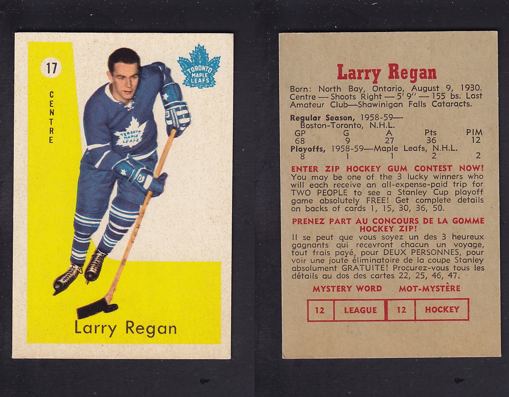 1959-60 PARKHURST HOCKEY CARD #17 L. REGAN photo