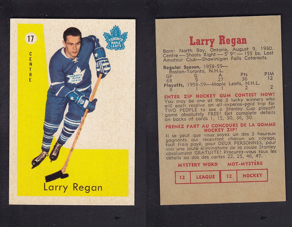 1959-60 PARKHURST HOCKEY CARD #17 L. REGAN photo