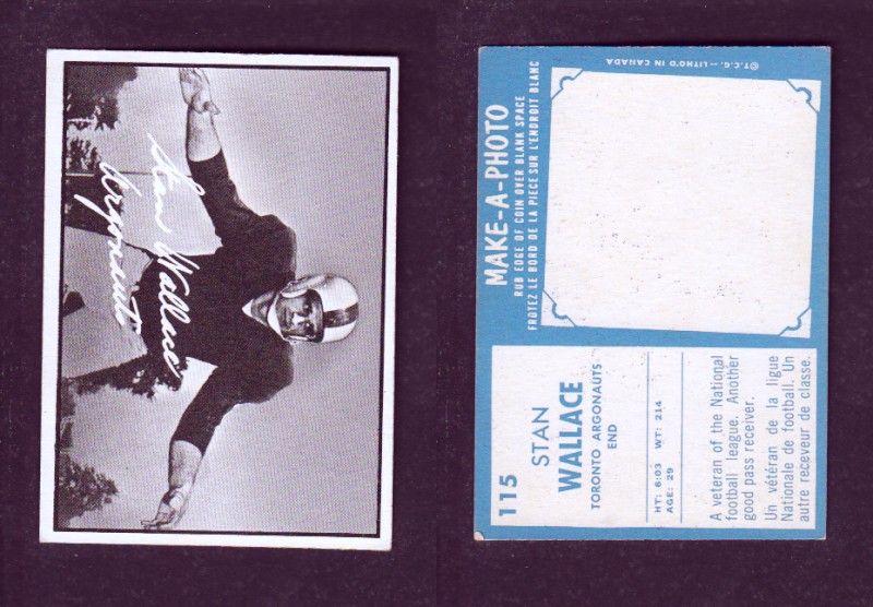 1961 CFL TOPPS FOOTBALL CARD #115 S. WALLACE photo 1961 CFL TOPPS FOOTBALL CARD #115 S. WALLACE photo