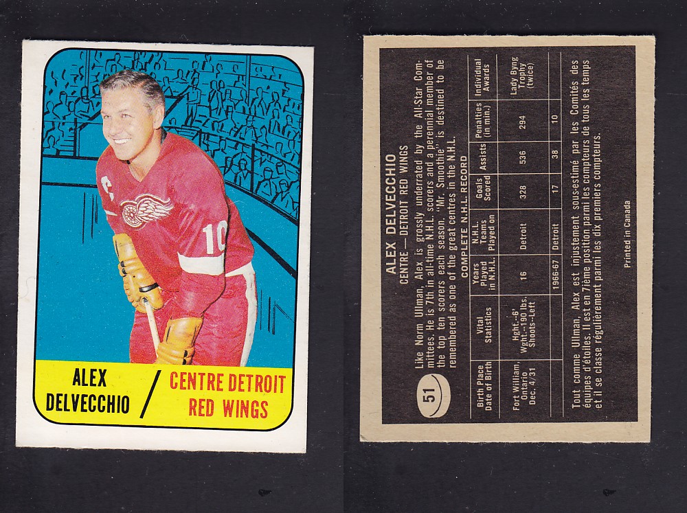 1967-68 TOPPS HOCKEY CARD #51 A. DELVECCHIO photo 1967-68 TOPPS HOCKEY CARD #51 A. DELVECCHIO photo