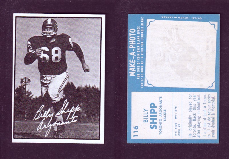 1961 CFL TOPPS FOOTBALL CARD #116 B. SHIPP photo