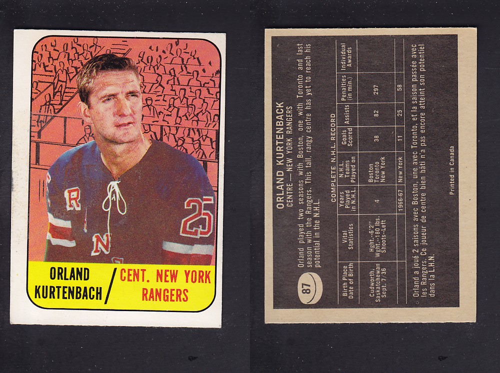 1967-68 TOPPS HOCKEY CARD #87 O. KURTENBACH photo 1967-68 TOPPS HOCKEY CARD #87 O. KURTENBACH photo