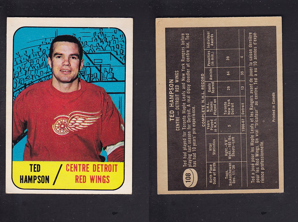 1967-68 TOPPS HOCKEY CARD #108 T. HAMPSON photo 1967-68 TOPPS HOCKEY CARD #108 T. HAMPSON photo