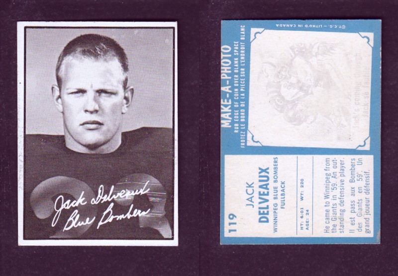 1961 CFL TOPPS FOOTBALL CARD #119 J. DELVEAUX photo 1961 CFL TOPPS FOOTBALL CARD #119 J. DELVEAUX photo