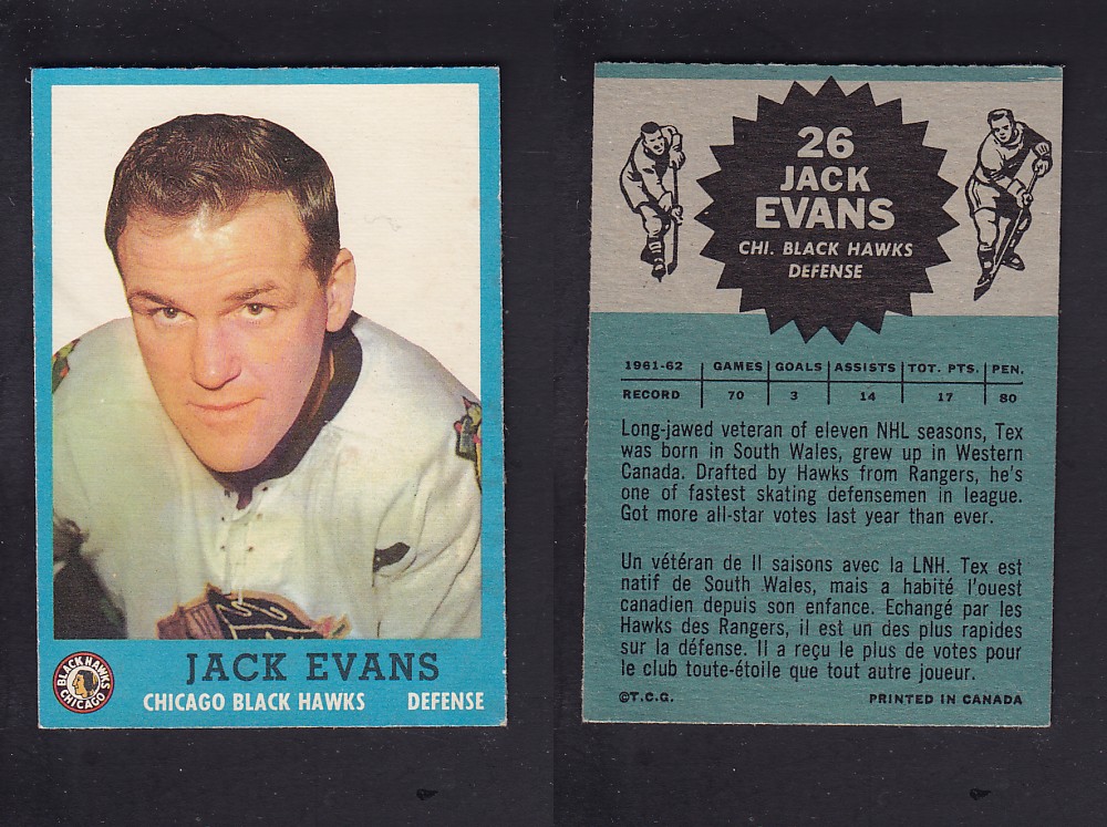 1962-63 TOPPS HOCKEY CARD # 26 J. EVANS photo 1962-63 TOPPS HOCKEY CARD # 26 J. EVANS photo