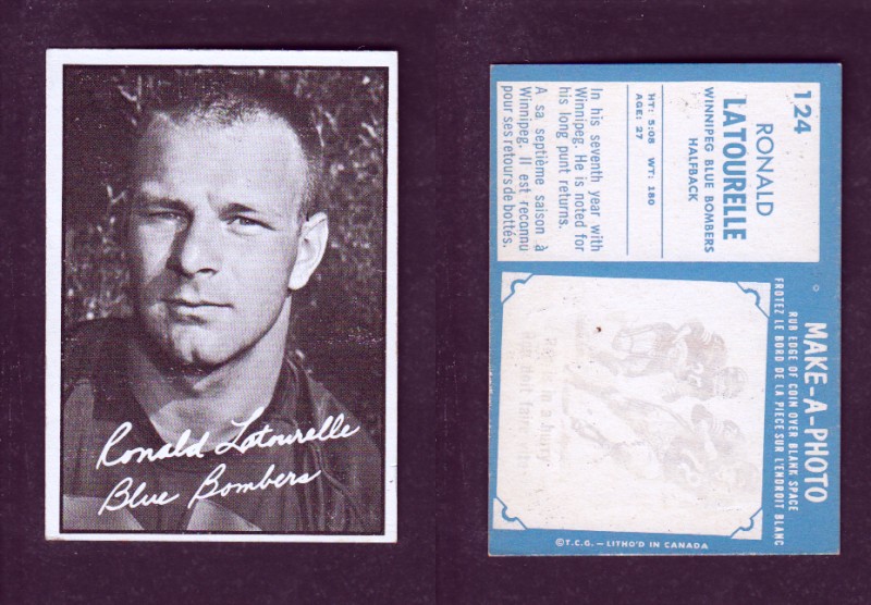 1961 CFL TOPPS FOOTBALL CARD #124 R. LATOURELLE photo 1961 CFL TOPPS FOOTBALL CARD #124 R. LATOURELLE photo