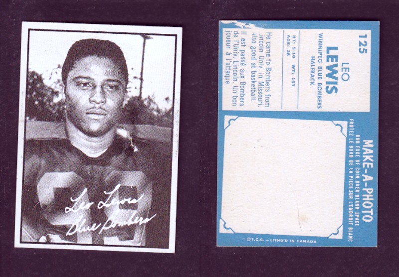 1961 CFL TOPPS FOOTBALL CARD #125 L. LEWIS photo 1961 CFL TOPPS FOOTBALL CARD #125 L. LEWIS photo
