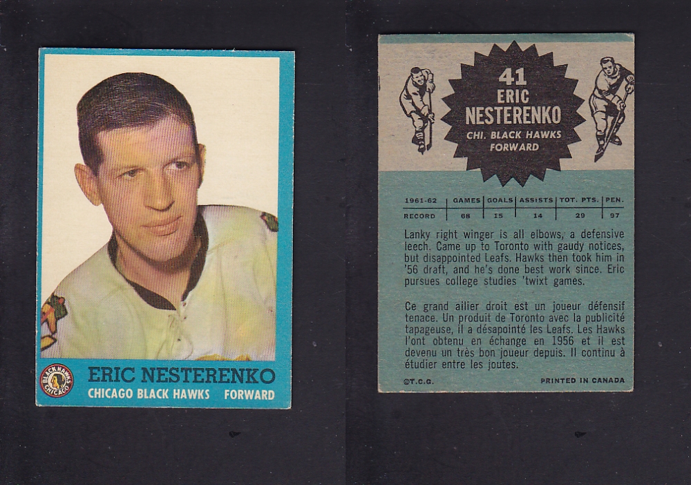 1962-63 TOPPS HOCKEY CARD # 41 E. NESTERENKO photo 1962-63 TOPPS HOCKEY CARD # 41 E. NESTERENKO photo