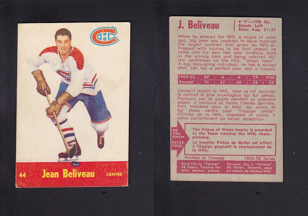 1955-56 PARKHURST HOCKEY CARD #44 J. BELIVEAU photo 1955-56 PARKHURST HOCKEY CARD #44 J. BELIVEAU photo