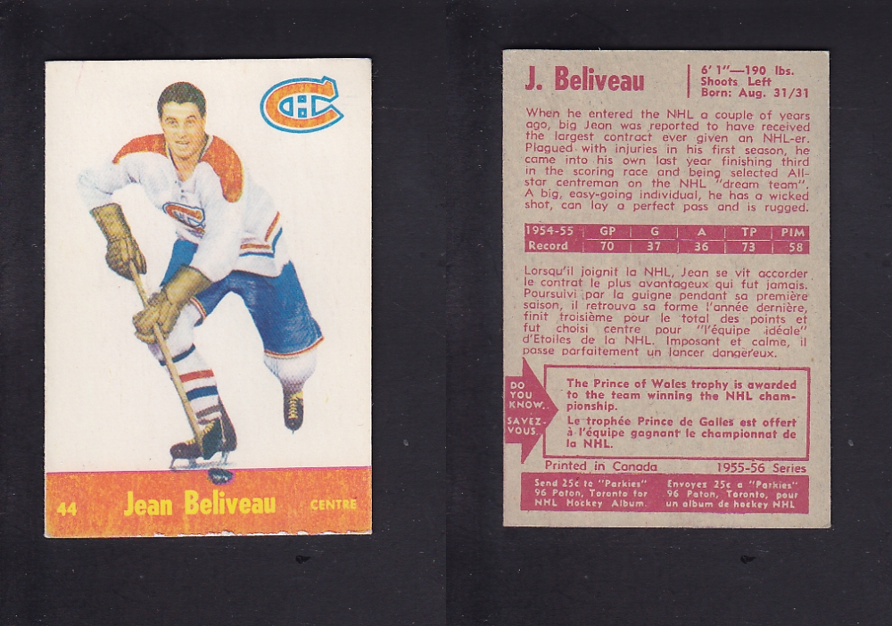 1955-56 PARKHURST HOCKEY CARD #44 J. BELIVEAU photo 1955-56 PARKHURST HOCKEY CARD #44 J. BELIVEAU photo