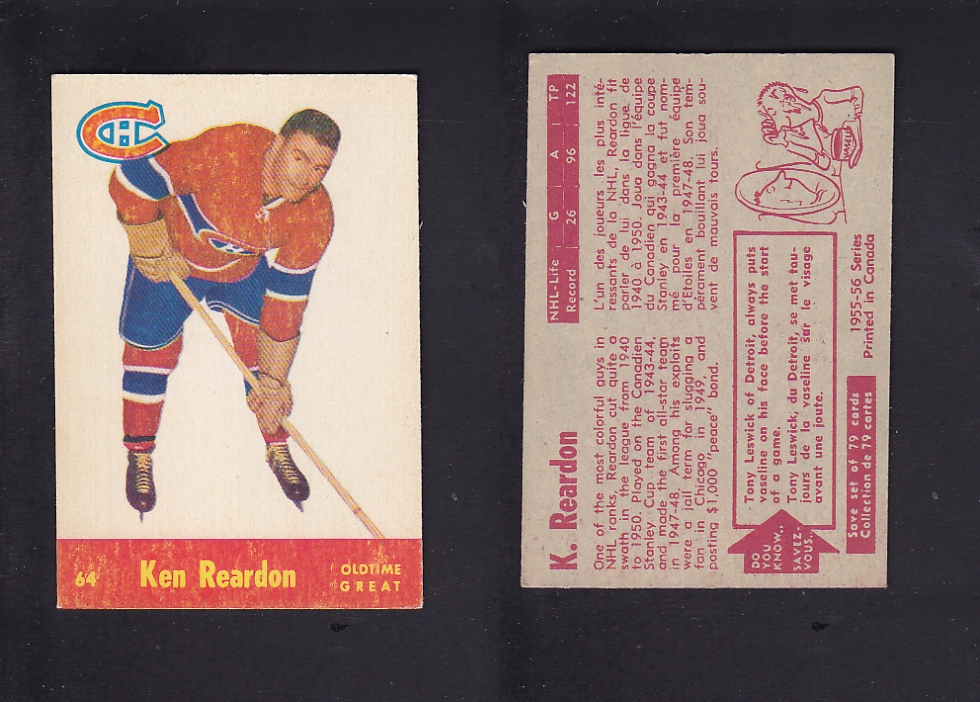 1955-56 PARKHURST HOCKEY CARD #64 K. REARDON photo 1955-56 PARKHURST HOCKEY CARD #64 K. REARDON photo