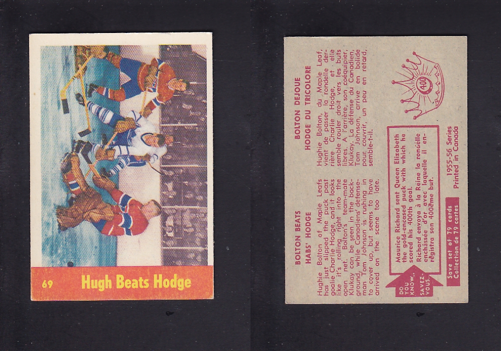 1955-56 PARKHURST HOCKEY CARD #69 HUGH BEATS HODGE photo 1955-56 PARKHURST HOCKEY CARD #69 HUGH BEATS HODGE photo