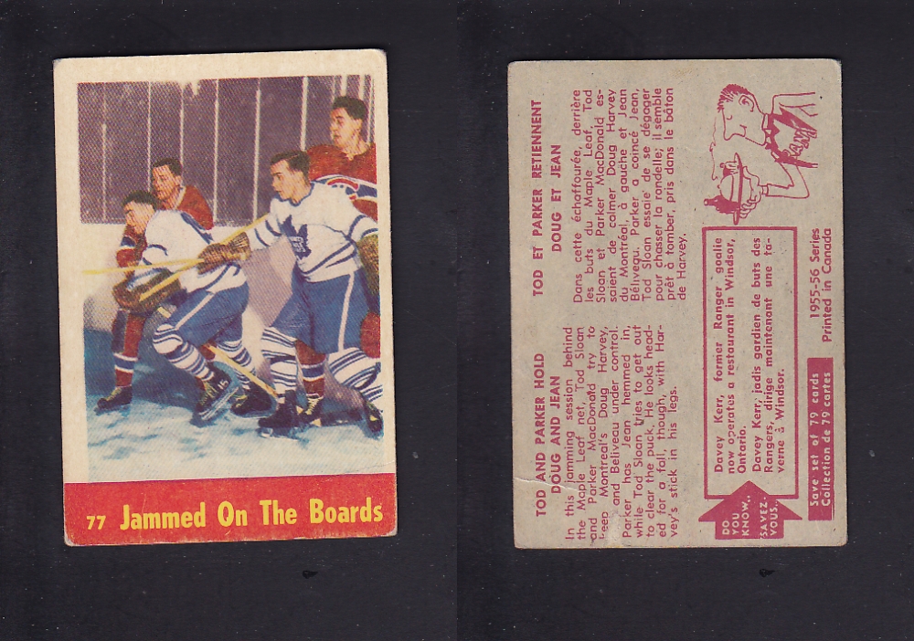 1955-56 PARKHURST HOCKEY CARD #77 JAMMED ON THE BOARDS photo 1955-56 PARKHURST HOCKEY CARD #77 JAMMED ON THE BOARDS photo