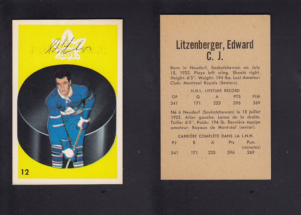 1962-63 PARKHURST HOCKEY CARD #12 E. LITZENBERGER photo 1962-63 PARKHURST HOCKEY CARD #12 E. LITZENBERGER photo