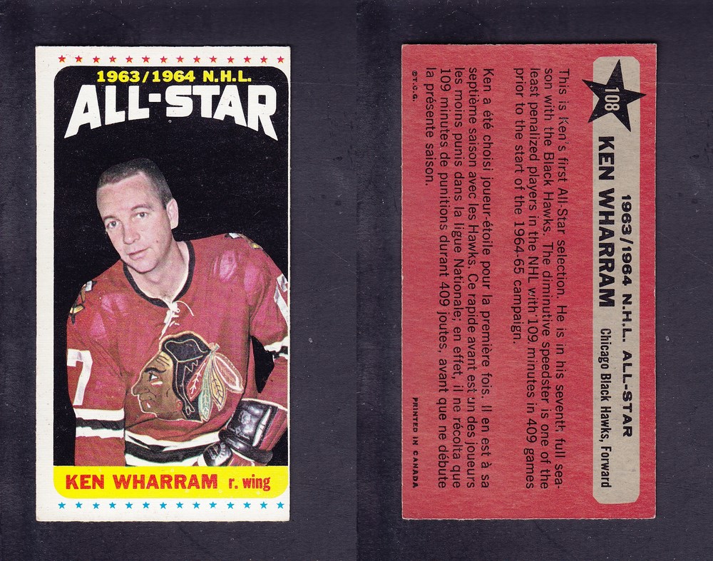 1964-65 TOPPS HOCKEY CARD #108 K. WHARRAM photo 1964-65 TOPPS HOCKEY CARD #108 K. WHARRAM photo