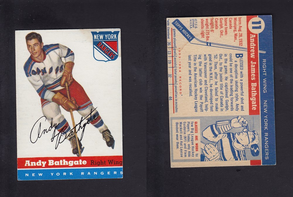 1954-55 TOPPS HOCKEY CARD #11 A. BATHGATE photo 1954-55 TOPPS HOCKEY CARD #11 A. BATHGATE photo