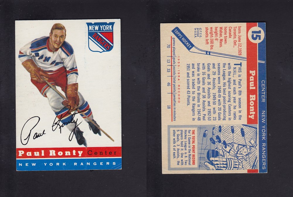 1954-55 TOPPS HOCKEY CARD #15 P. RONTY photo 1954-55 TOPPS HOCKEY CARD #15 P. RONTY photo