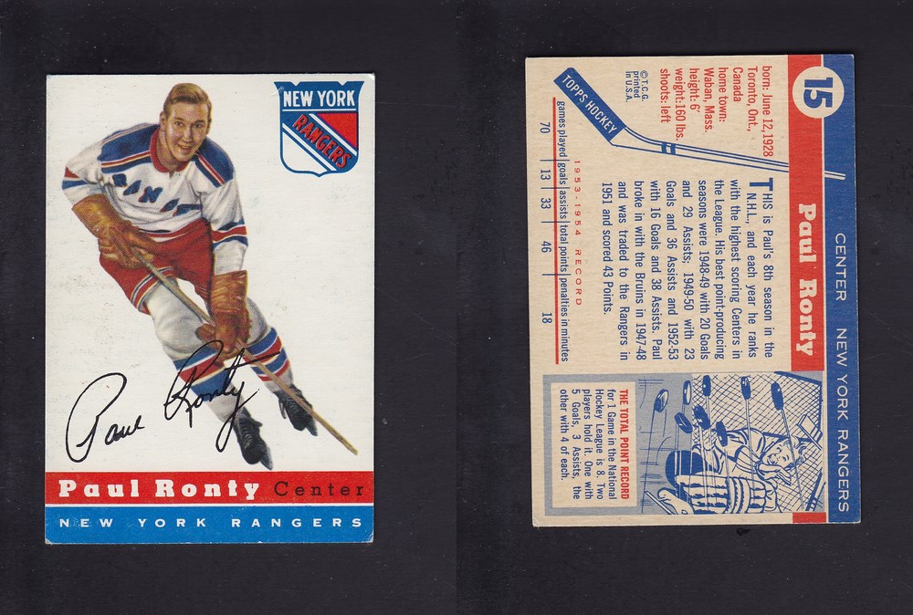 1954-55 TOPPS HOCKEY CARD #15 P. RONTY photo 1954-55 TOPPS HOCKEY CARD #15 P. RONTY photo