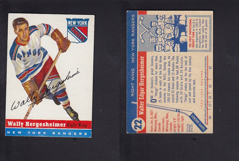 1954-55 TOPPS HOCKEY CARD #22 W. HERGESHEIMER photo 1954-55 TOPPS HOCKEY CARD #22 W. HERGESHEIMER photo