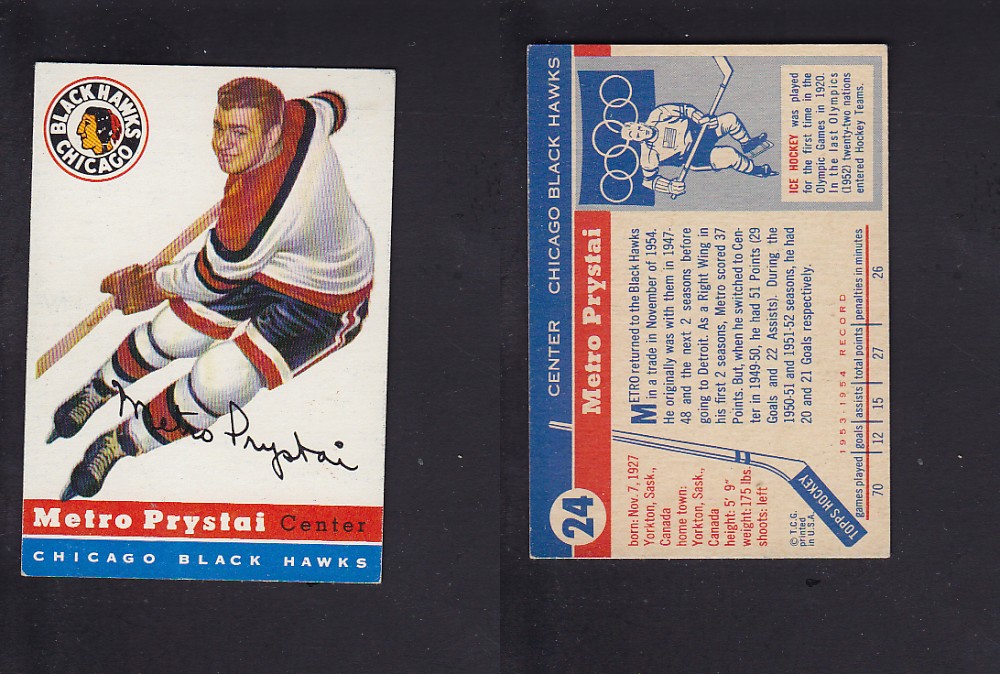 1954-55 TOPPS HOCKEY CARD #24 M. PRYSTAI photo 1954-55 TOPPS HOCKEY CARD #24 M. PRYSTAI photo