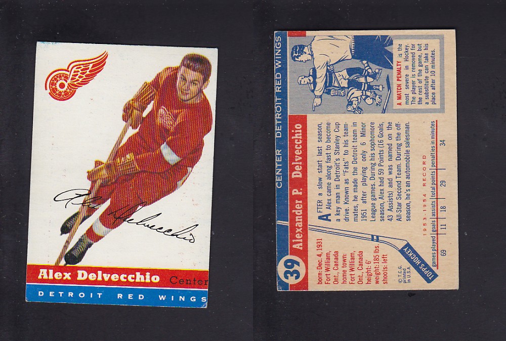 1954-55 TOPPS HOCKEY CARD #39 A. DELVECCHIO photo 1954-55 TOPPS HOCKEY CARD #39 A. DELVECCHIO photo