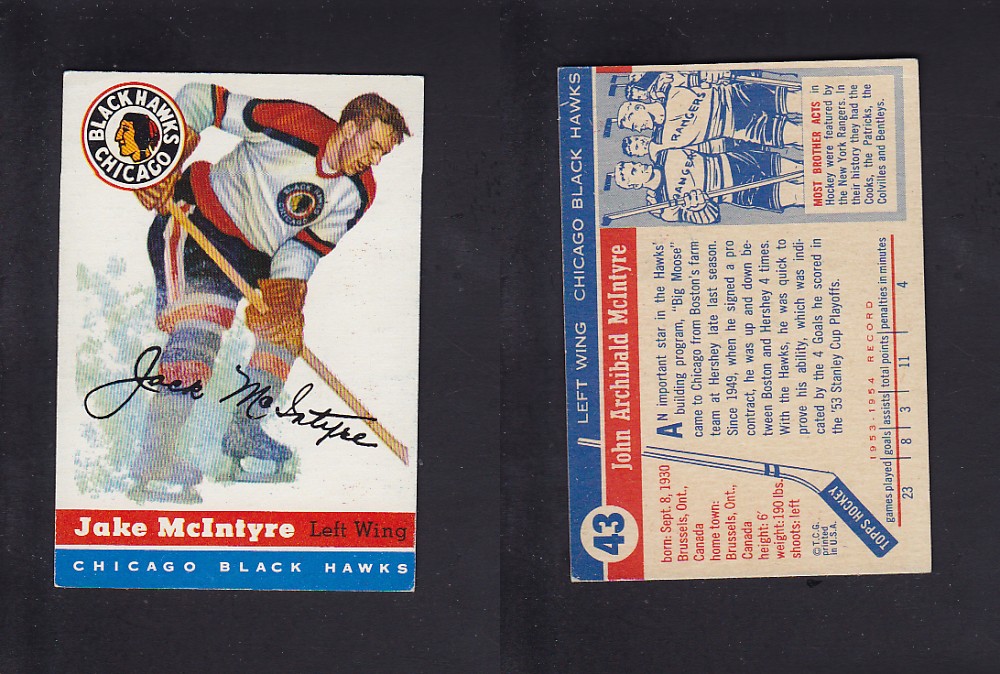 1954-55 TOPPS HOCKEY CARD #43 J. MCINTYRE photo 1954-55 TOPPS HOCKEY CARD #43 J. MCINTYRE photo