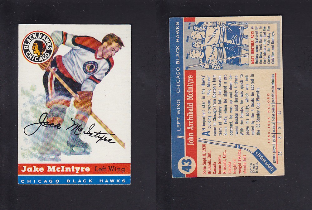 1954-55 TOPPS HOCKEY CARD #43 J. MCINTYRE photo 1954-55 TOPPS HOCKEY CARD #43 J. MCINTYRE photo