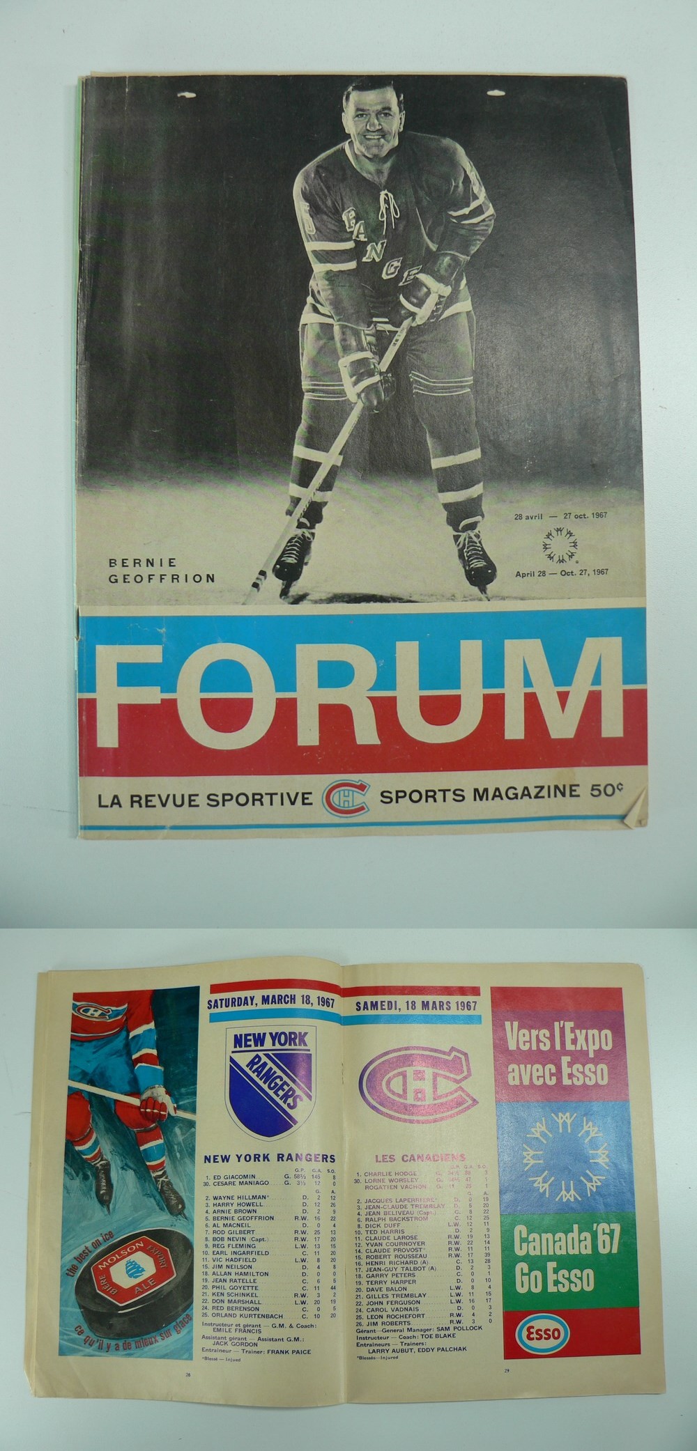 1967 MONTREAL CANADIENS VS NY RANGERS PROGRAM photo