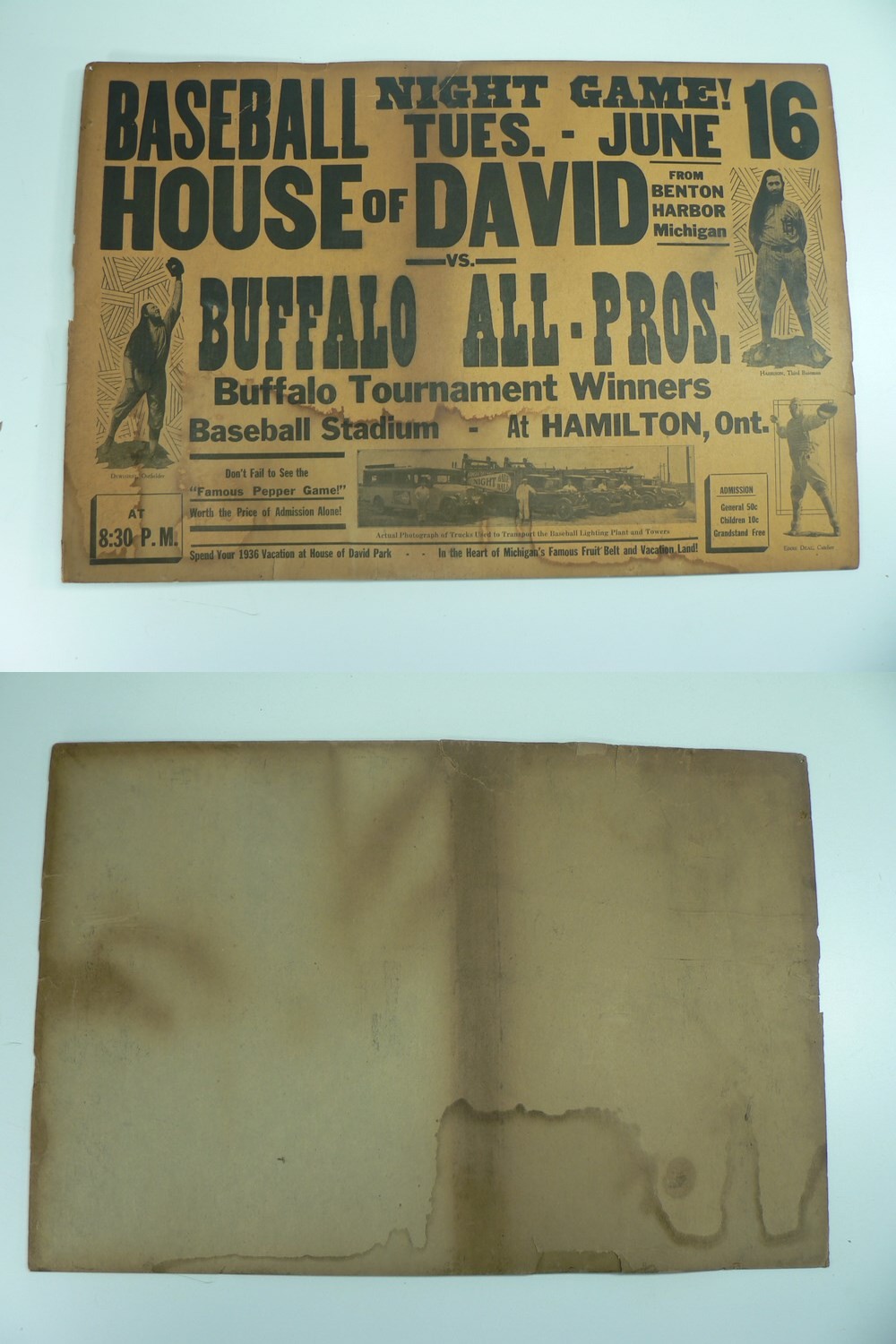 1936 BUFFALO VS HAMILTON BASEBALL GAME POSTER photo