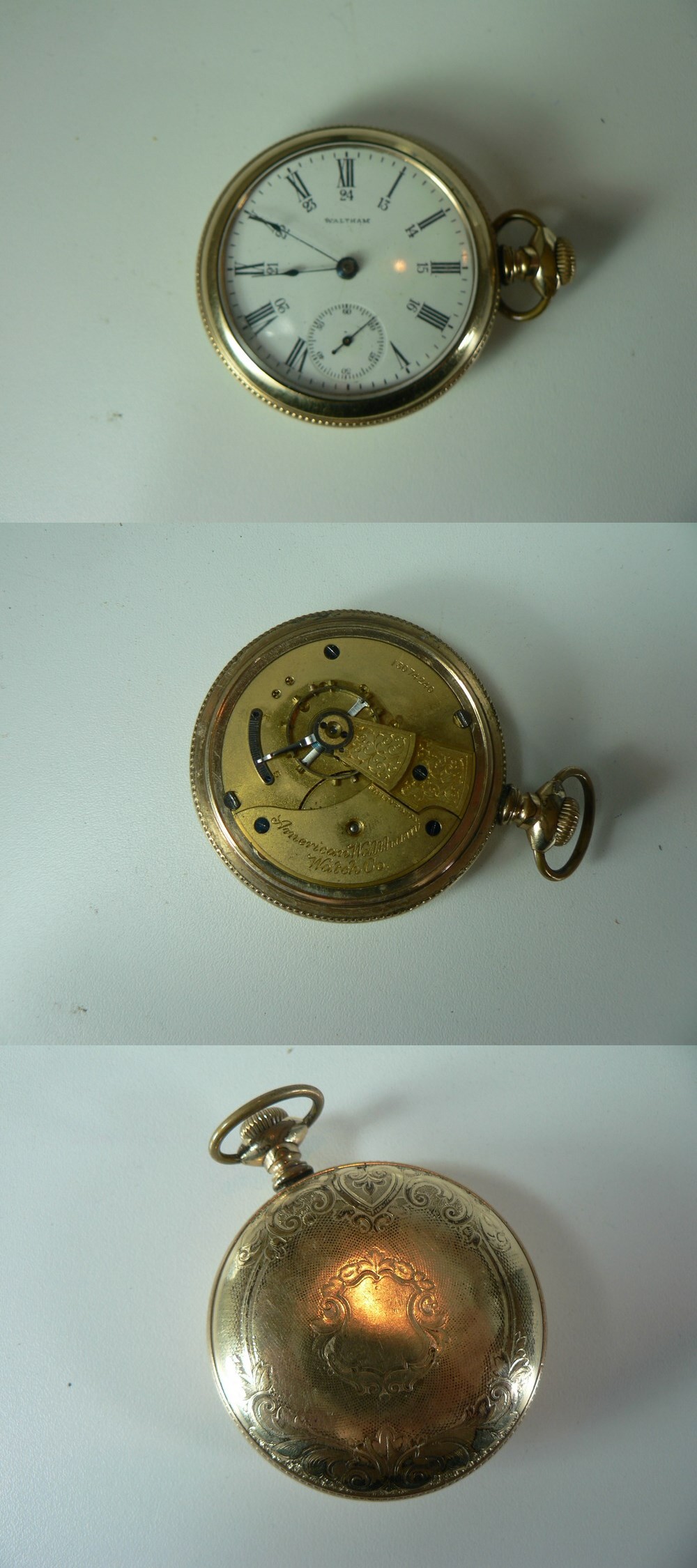 VINTAGE  50 MM AMERICAN WALTHAM GOLD PLATED  POCKET WATCH photo
