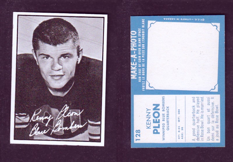 1961 CFL TOPPS FOOTBALL CARD #128 K. PLEON photo 1961 CFL TOPPS FOOTBALL CARD #128 K. PLEON photo