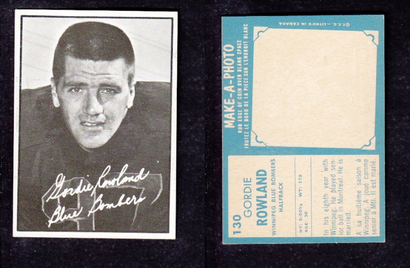 1961 CFL TOPPS FOOTBALL CARD #130 G. ROWLAND photo 1961 CFL TOPPS FOOTBALL CARD #130 G. ROWLAND photo