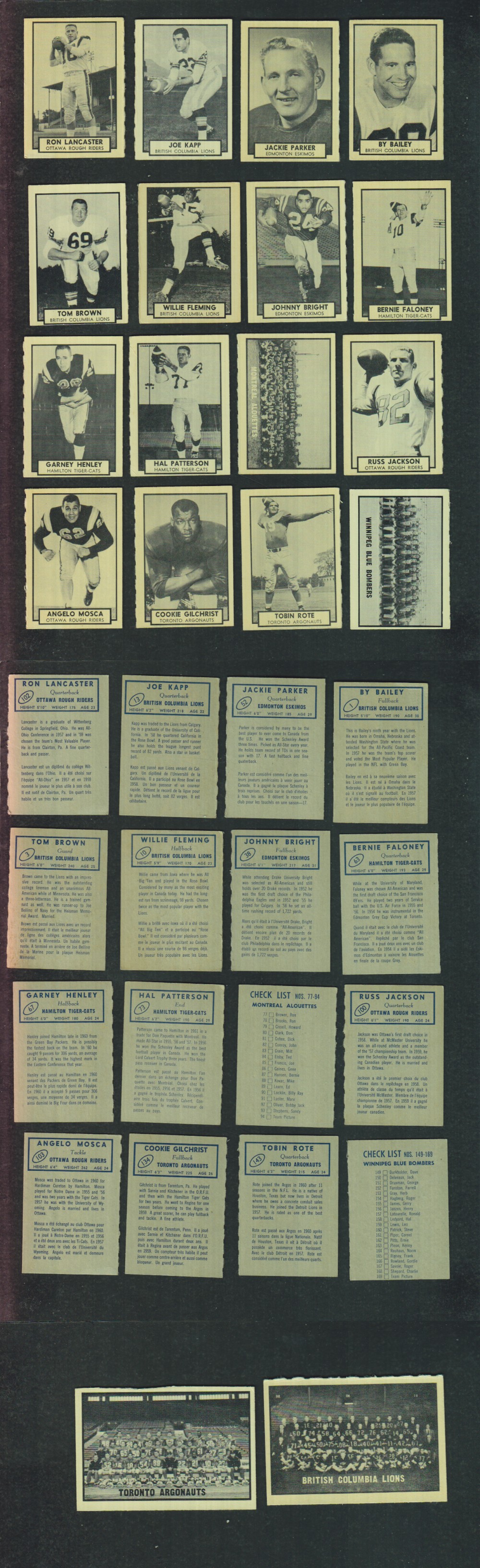 1962 CFL TOPPS FOOTBALL CARD FULL SET 169/169 photo