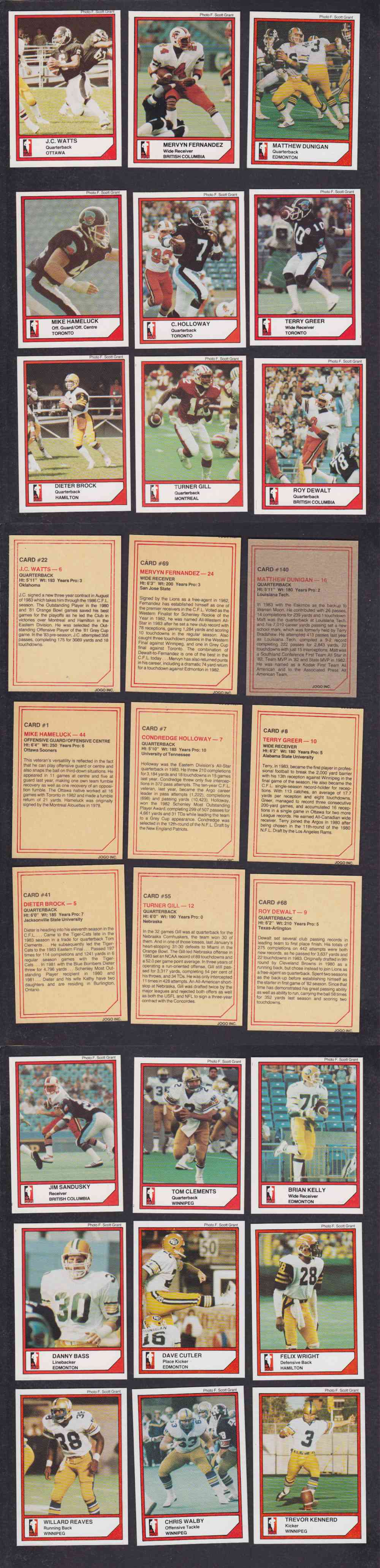 1984 CFL JOGO FOOTBALL CARD FULL SET SER. 1 & 2 160/160 photo