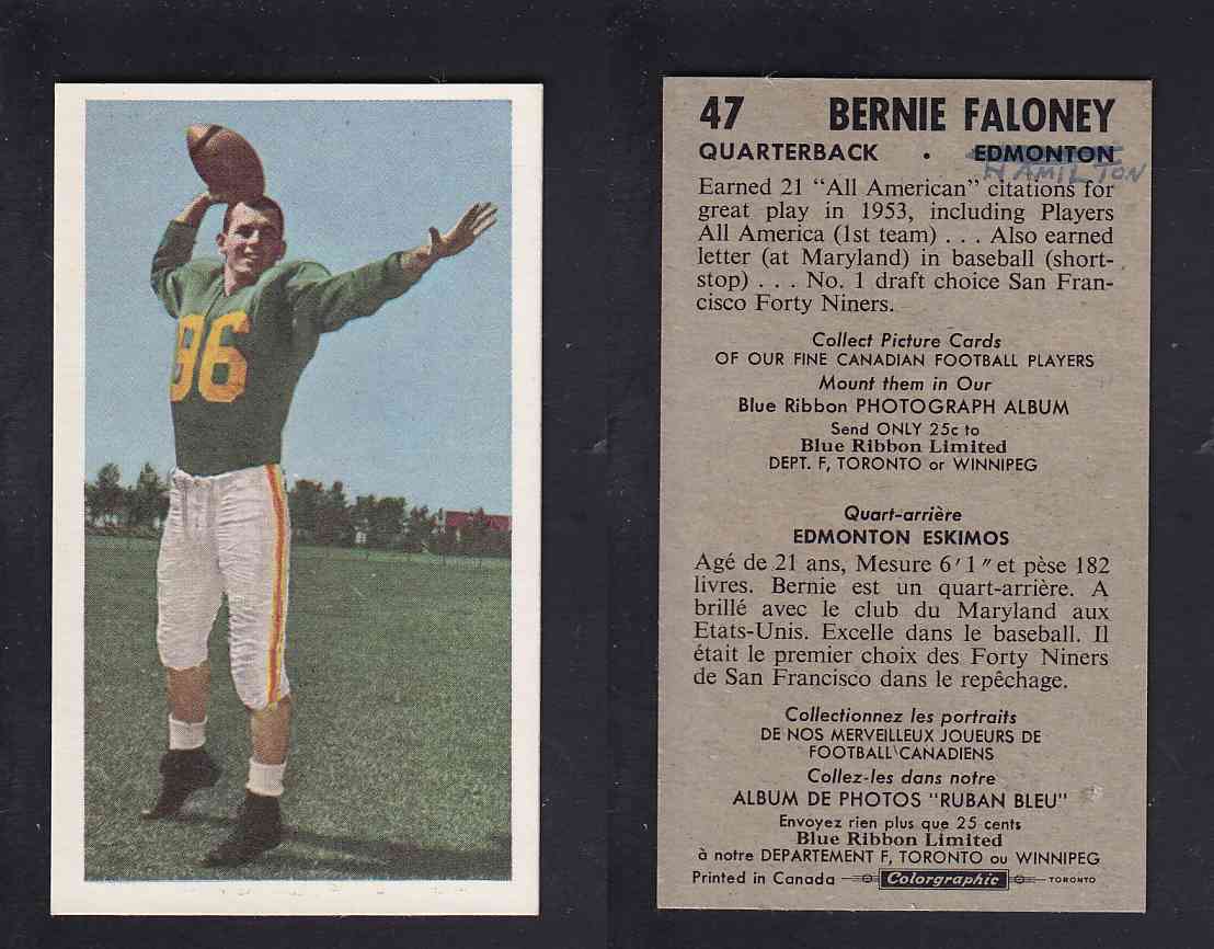 1954 CFL BLUE RIBBON FOOTBALL CARD #47 B. FALONEY photo 1954 CFL BLUE RIBBON FOOTBALL CARD #47 B. FALONEY photo