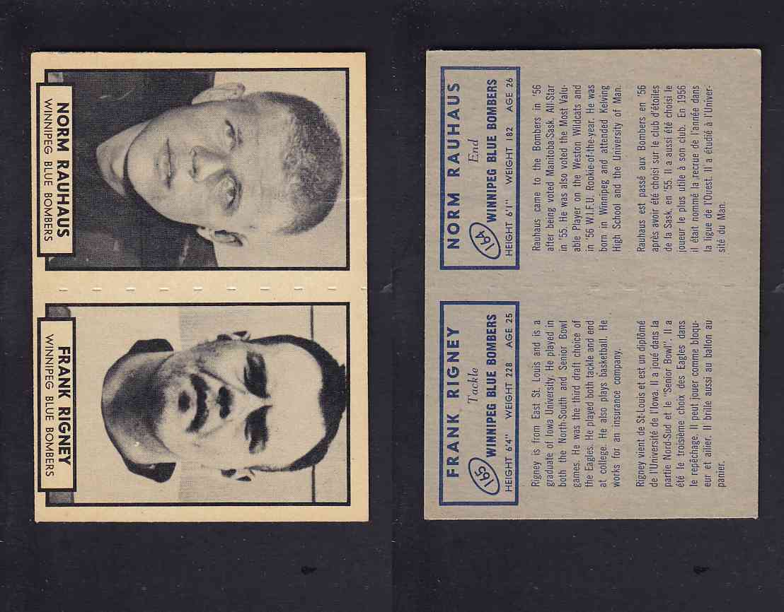 1962 CFL TOPPS FOOTBALL CARD PANEL 164-165 RAUHAUS/RIGNEY photo 1962 CFL TOPPS FOOTBALL CARD PANEL 164-165 RAUHAUS/RIGNEY photo