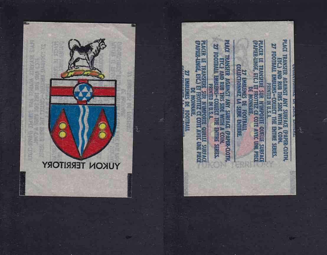 1965 CFL TOPPS TRANSFERT YUKON COAT OF ARMS photo 1965 CFL TOPPS TRANSFERT YUKON COAT OF ARMS photo