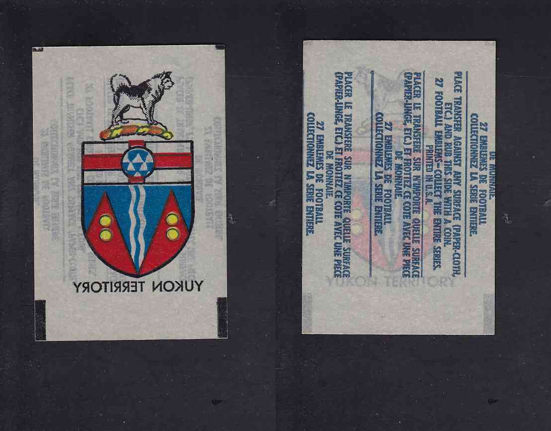 1965 CFL TOPPS TRANSFERT YUKON COAT OF ARMS photo 1965 CFL TOPPS TRANSFERT YUKON COAT OF ARMS photo