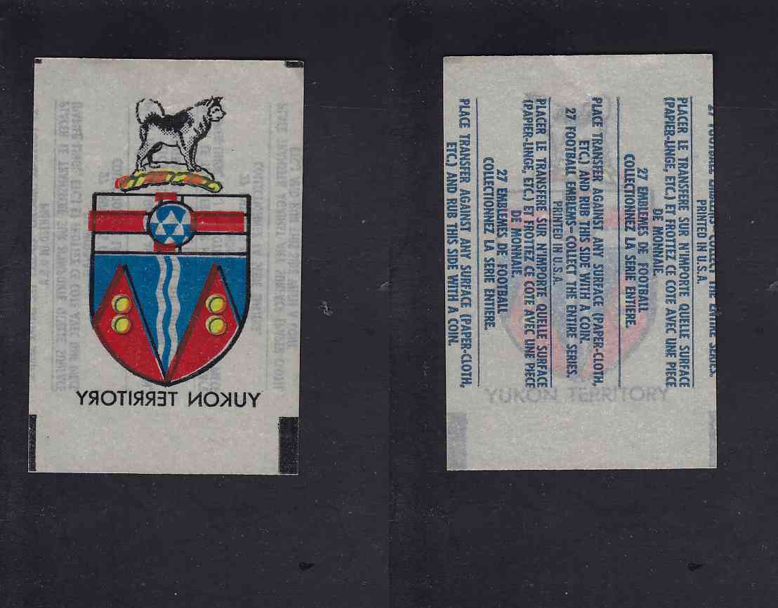 1965 CFL TOPPS TRANSFERT YUKON COAT OF ARMS photo 1965 CFL TOPPS TRANSFERT YUKON COAT OF ARMS photo