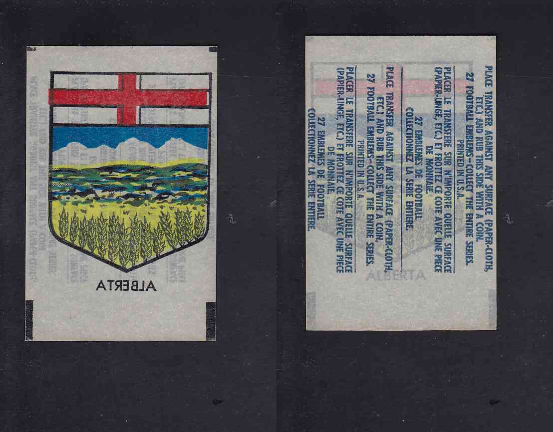 1965 CFL TOPPS TRANSFERT ALBERTA COAT OF ARMS photo 1965 CFL TOPPS TRANSFERT ALBERTA COAT OF ARMS photo