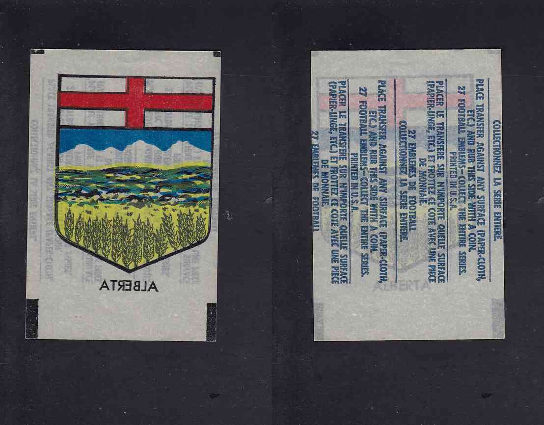 1965 CFL TOPPS TRANSFERT ALBERTA COAT OF ARMS photo 1965 CFL TOPPS TRANSFERT ALBERTA COAT OF ARMS photo
