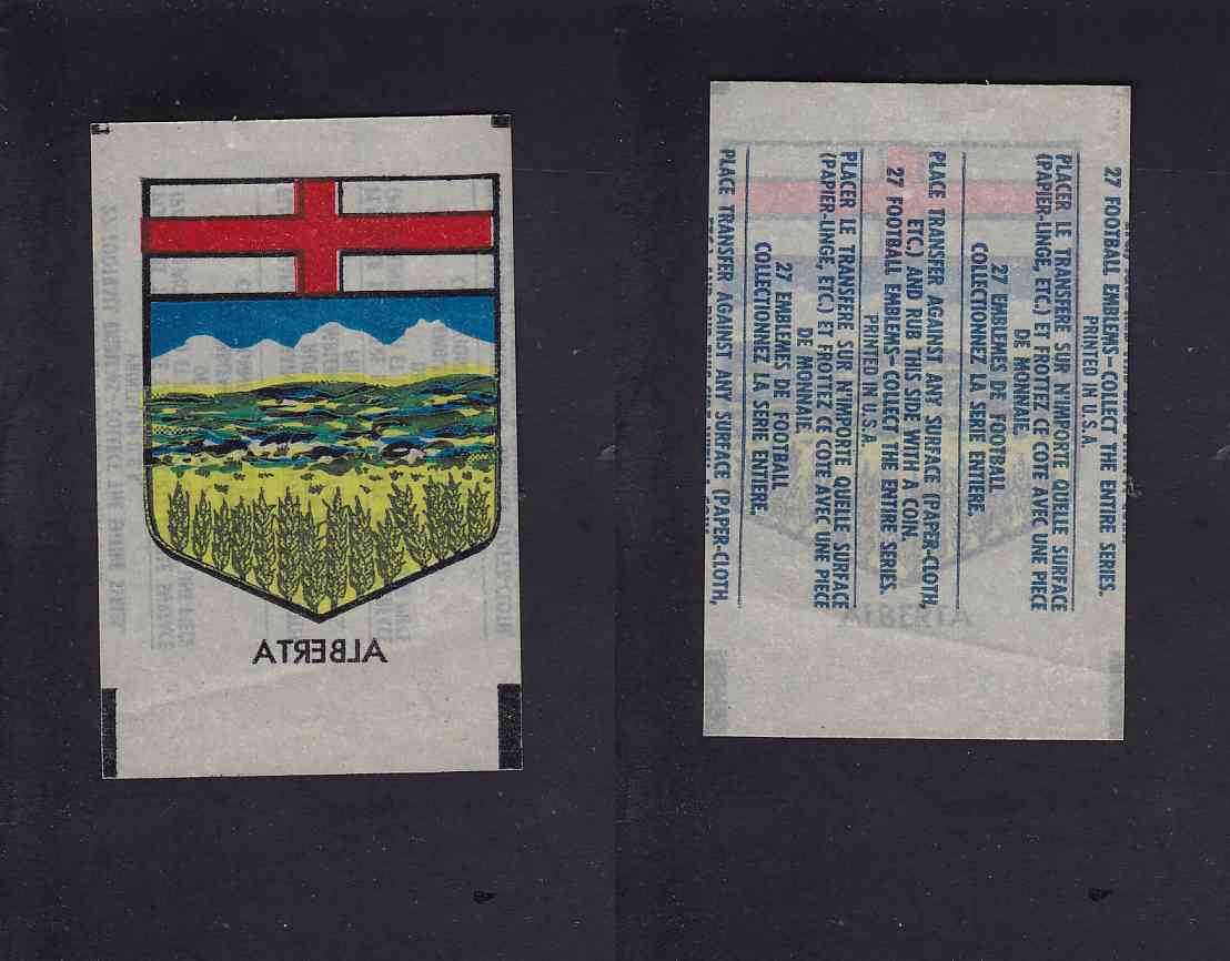1965 CFL TOPPS TRANSFERT ALBERTA COAT OF ARMS photo 1965 CFL TOPPS TRANSFERT ALBERTA COAT OF ARMS photo